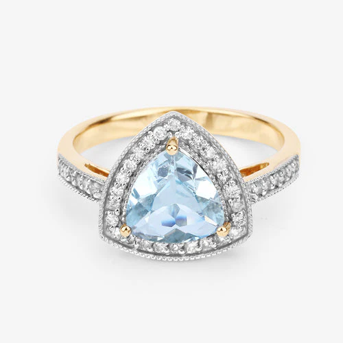 1.58 Carat Genuine Aquamarine and White Diamond 14K Yellow Gold Ring - Image 14