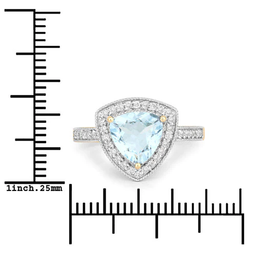 1.58 Carat Genuine Aquamarine and White Diamond 14K Yellow Gold Ring - Image 7