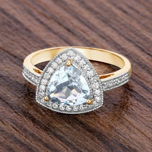 1.58 Carat Genuine Aquamarine and White Diamond 14K Yellow Gold Ring - Image 8