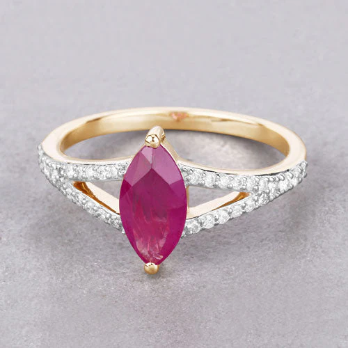 1.58 Carat Genuine Ruby and White Diamond 14K Yellow Gold Ring - Image 4