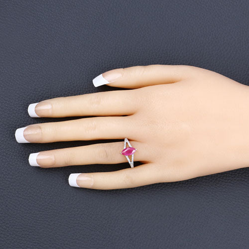 1.58 Carat Genuine Ruby and White Diamond 14K Yellow Gold Ring - Image 5