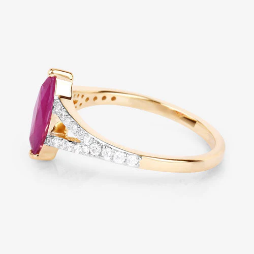 1.58 Carat Genuine Ruby and White Diamond 14K Yellow Gold Ring - Image 6