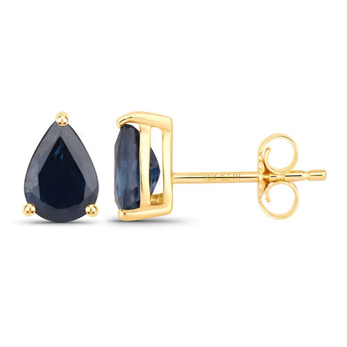 1.60 Carat Genuine Blue Sapphire 10K Yellow Gold Earrings - Image 2
