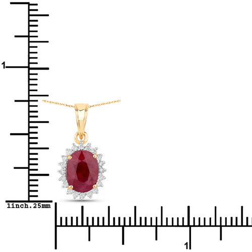 1.60 Carat Genuine Ruby and White Diamond 10K Yellow Gold Pendant - Image 3