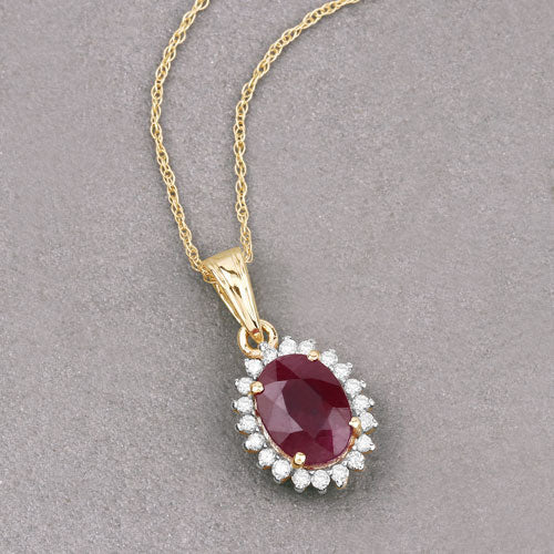 1.60 Carat Genuine Ruby and White Diamond 10K Yellow Gold Pendant - Image 4