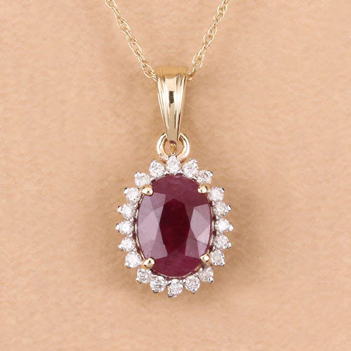 1.60 Carat Genuine Ruby and White Diamond 10K Yellow Gold Pendant - Image 5