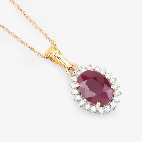 1.60 Carat Genuine Ruby and White Diamond 10K Yellow Gold Pendant - Image 7