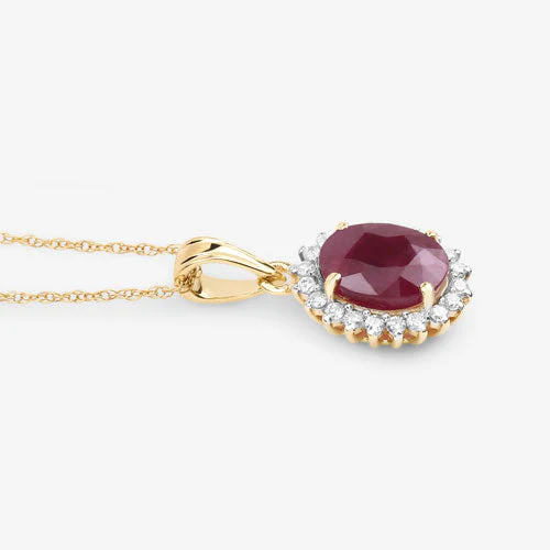 1.60 Carat Genuine Ruby and White Diamond 10K Yellow Gold Pendant - Image 8