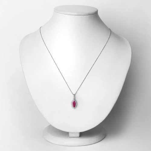 1.60 Carat Genuine Ruby and White Diamond 14K White Gold Pendant - Image 2