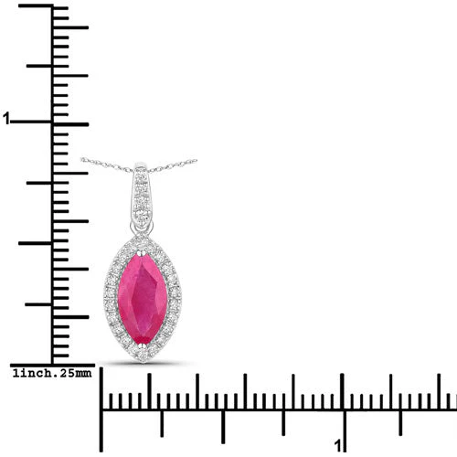 1.60 Carat Genuine Ruby and White Diamond 14K White Gold Pendant - Image 3