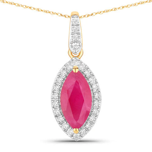 1.60 Carat Genuine Ruby and White Diamond 14K Yellow Gold Pendant