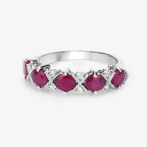 1.61 Carat Genuine Ruby and White Diamond 14K White Gold Ring - Image 12