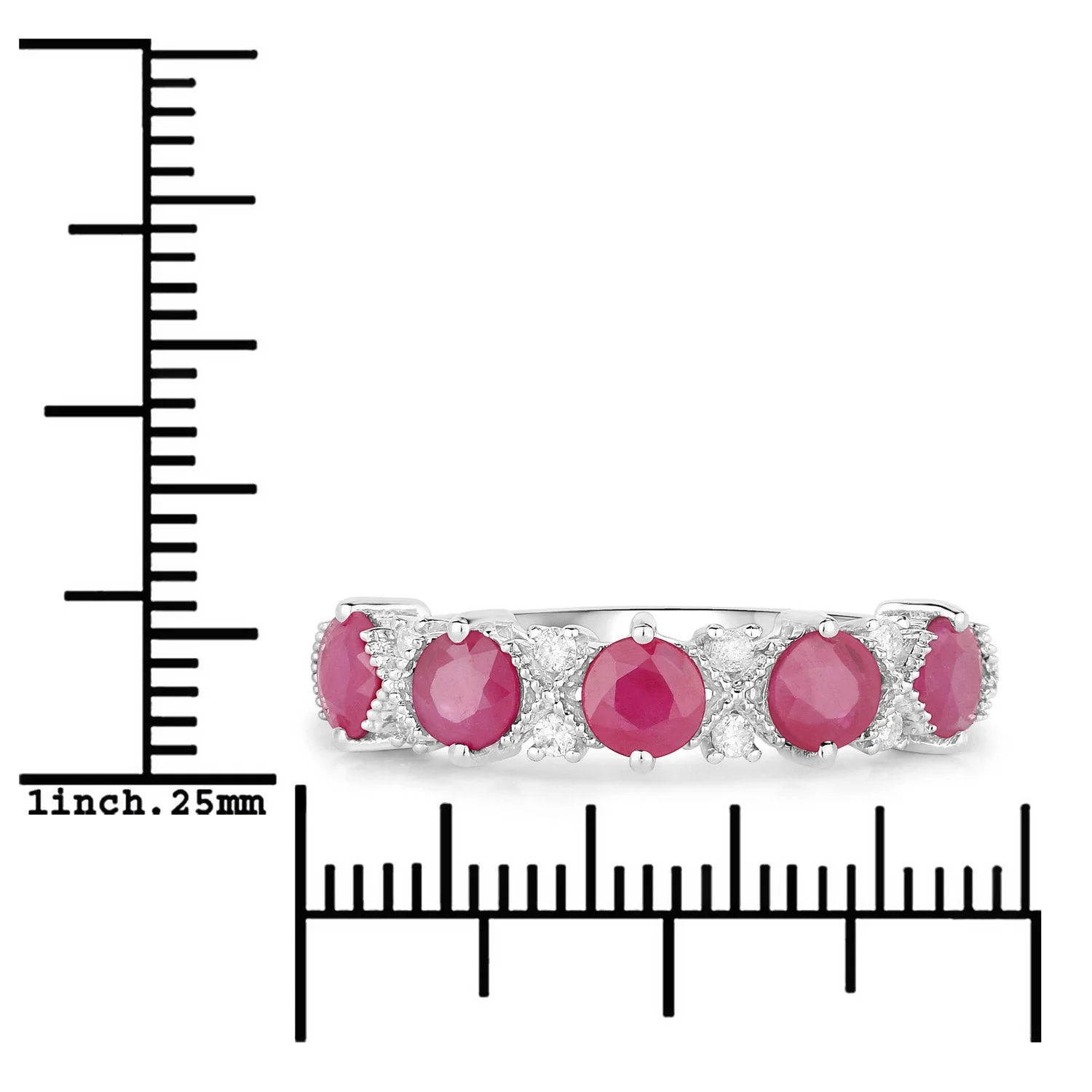 1.61 Carat Genuine Ruby and White Diamond 14K White Gold Ring - Image 3