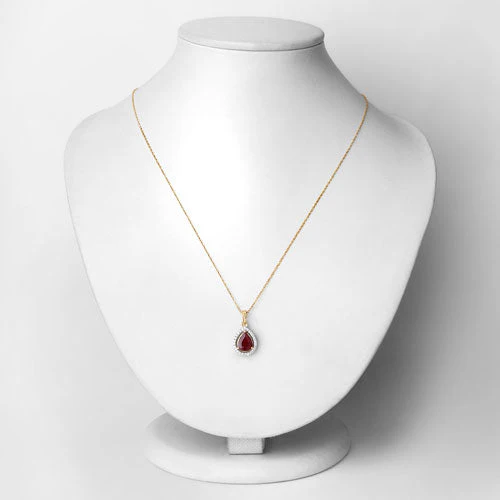 1.61 Carat Genuine Ruby and White Diamond 14K Yellow Gold Pendant - Image 2
