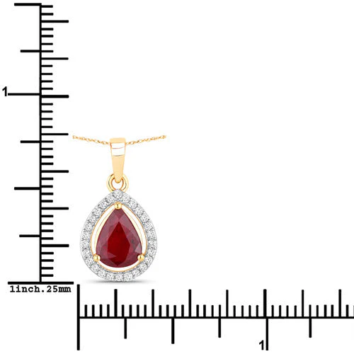 1.61 Carat Genuine Ruby and White Diamond 14K Yellow Gold Pendant - Image 3
