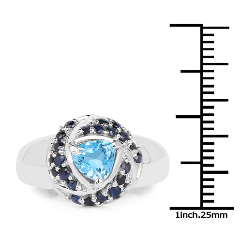 1.61 Carat Genuine Swiss Blue Topaz & Blue Sapphire .925 Sterling Silver Ring - Image 3