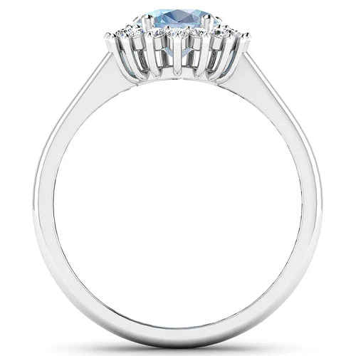 1.62 Carat Genuine Aquamarine and White Diamond 14K White Gold Ring - Image 5