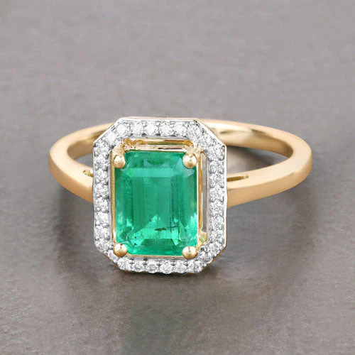 1.62 Carat Genuine Ethiopian Emerald and White Diamond 14K Yellow Gold Ring - Image 4
