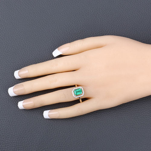 1.62 Carat Genuine Ethiopian Emerald and White Diamond 14K Yellow Gold Ring - Image 5