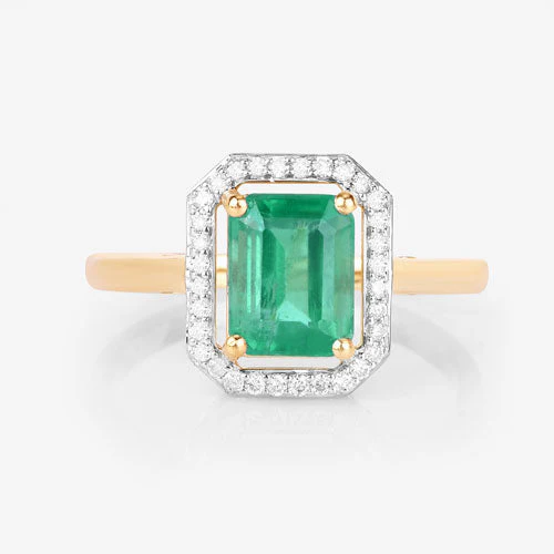 1.62 Carat Genuine Ethiopian Emerald and White Diamond 14K Yellow Gold Ring - Image 8