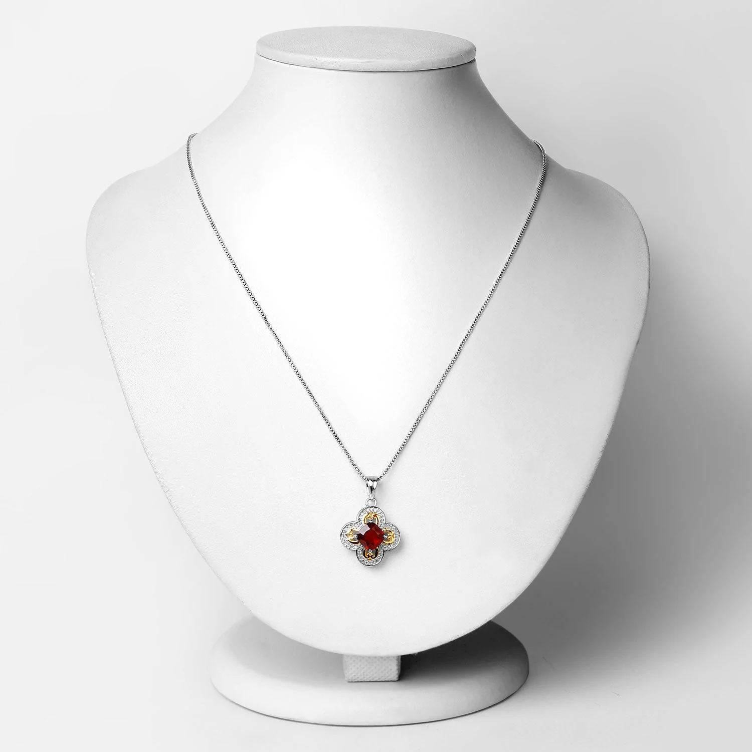 1.63 Carat Genuine Hessonite and White Diamond 18K Yellow Gold with .925 Sterling Silver Pendant - Image 2