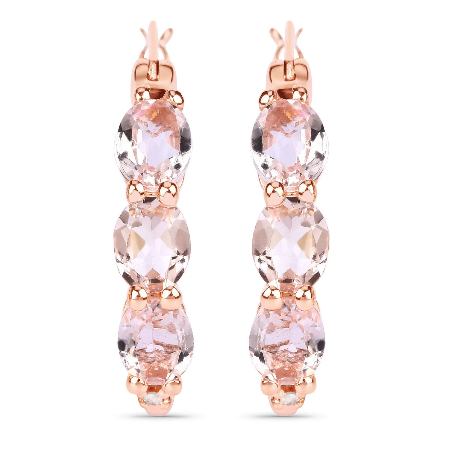 1.63 Carat Genuine Morganite and White Diamond .925 Sterling Silver Earrings - Image 3