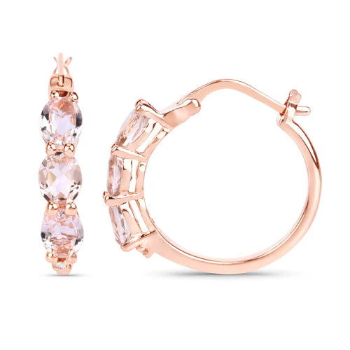 1.63 Carat Genuine Morganite and White Diamond .925 Sterling Silver Earrings - Image 6