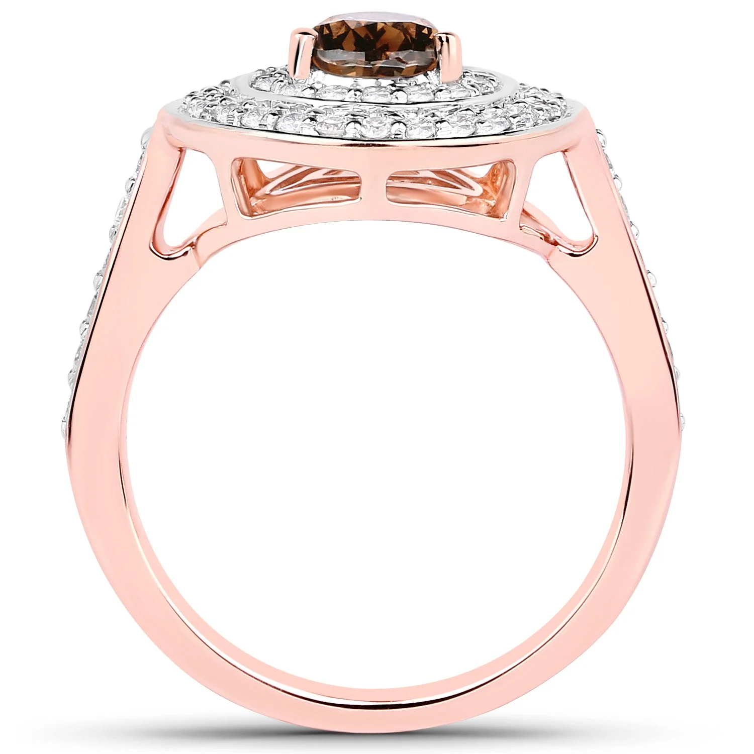 1.64 Carat Genuine Chocolate Brown Diamond and White Diamond 18K Rose Gold Ring - Image 2