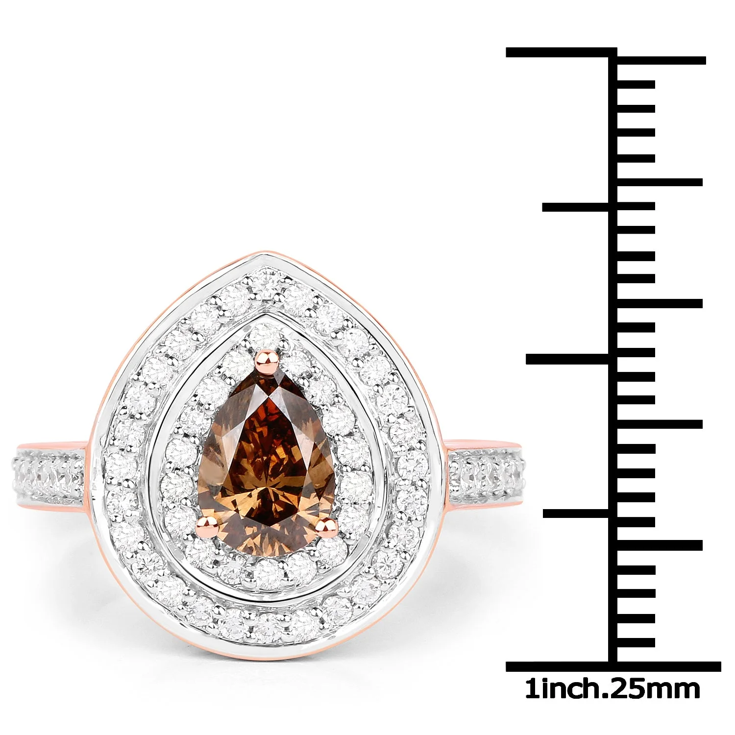 1.64 Carat Genuine Chocolate Brown Diamond and White Diamond 18K Rose Gold Ring - Image 3