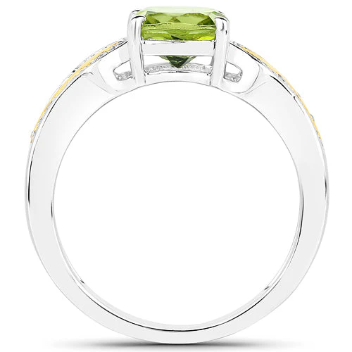 1.64 Carat Genuine Peridot and White Diamond 14K Yellow Gold with .925 Sterling Silver Ring - Image 2
