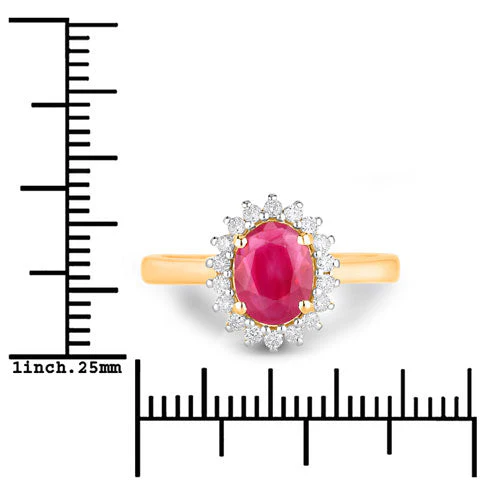 1.64 Carat Genuine Ruby and White Diamond 14K Yellow Gold Ring - Image 3