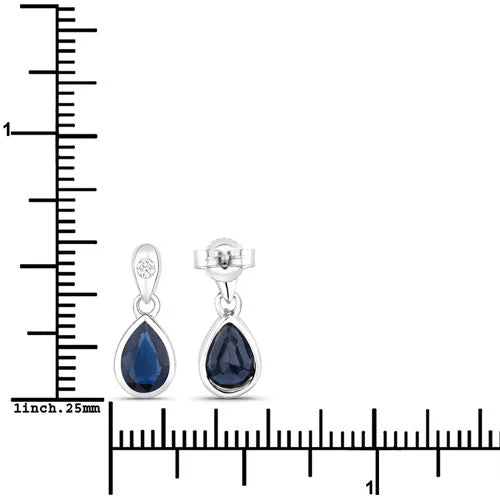 1.65 Carat Genuine Blue Sapphire and White Diamond 10K White Gold Earrings - Image 3