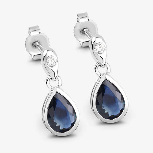 1.65 Carat Genuine Blue Sapphire and White Diamond 10K White Gold Earrings - Image 6