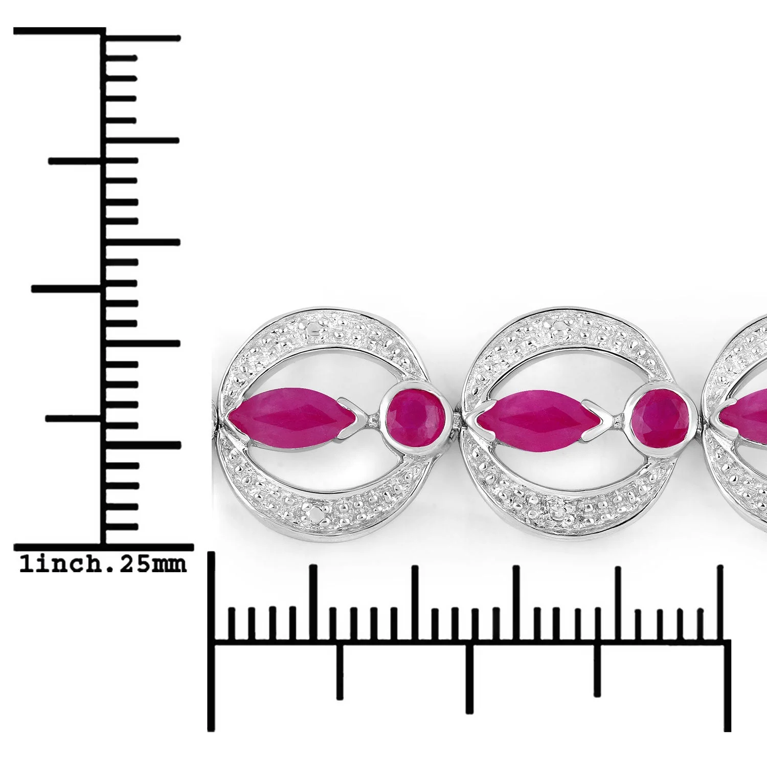 1.65 Carat Genuine Ruby and White Diamond .925 Sterling Silver Bracelet - Image 3