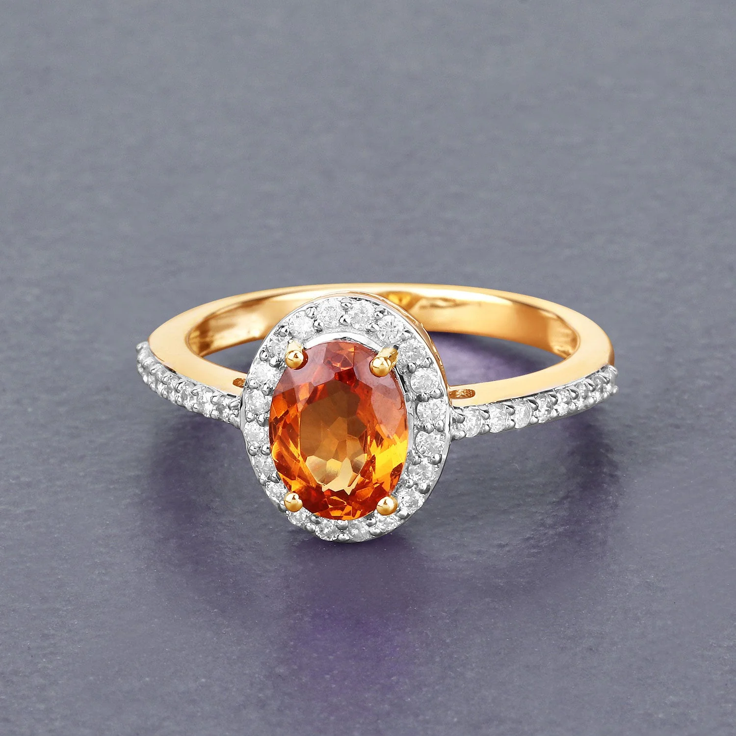 1.66 Carat Genuine Spessartite Garnet and White Diamond 14K Yellow Gold Ring - Image 2