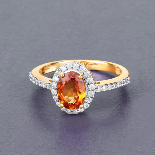 1.66 Carat Genuine Spessartite Garnet and White Diamond 14K Yellow Gold Ring - Image 6