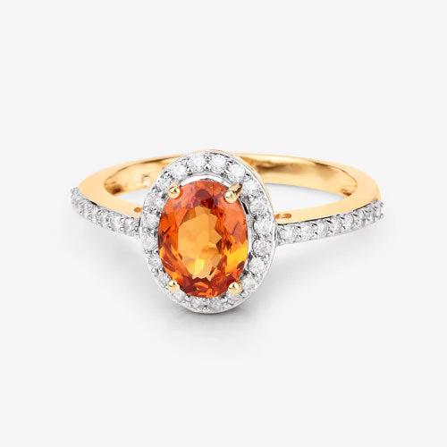 1.66 Carat Genuine Spessartite Garnet and White Diamond 14K Yellow Gold Ring - Image 7