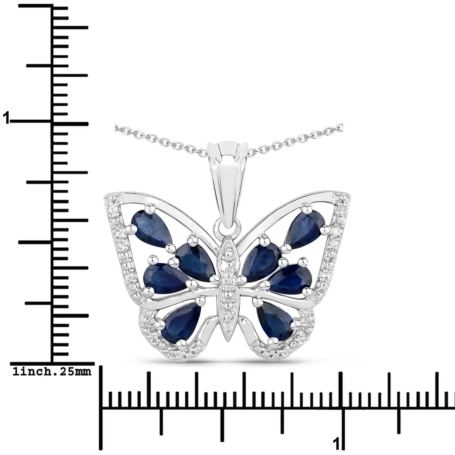 1.67 Carat Genuine Blue Sapphire and White Zircon .925 Sterling Silver Pendant - Image 3