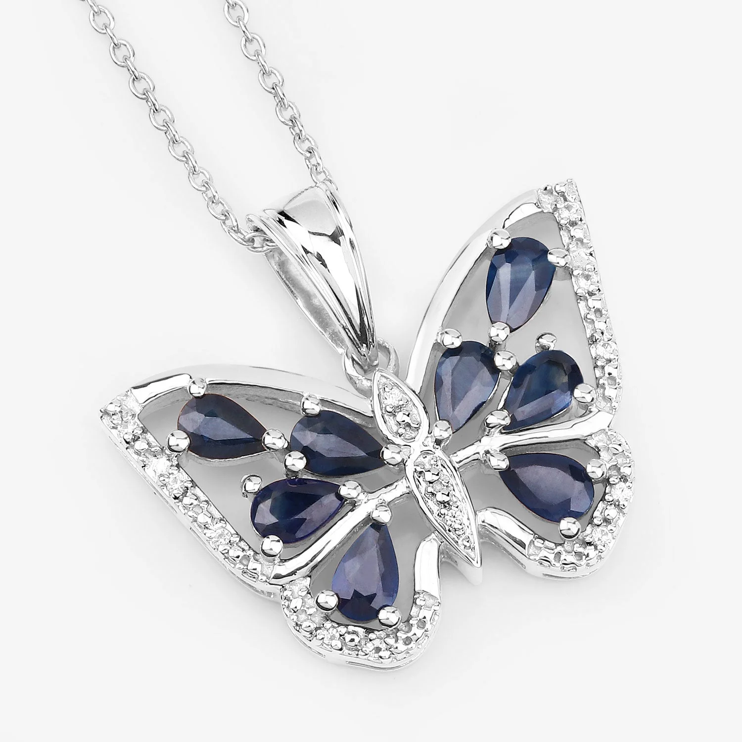 1.67 Carat Genuine Blue Sapphire and White Zircon .925 Sterling Silver Pendant - Image 4
