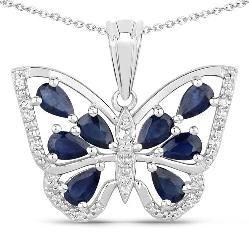 1.67 Carat Genuine Blue Sapphire and White Zircon .925 Sterling Silver Pendant - Image 5