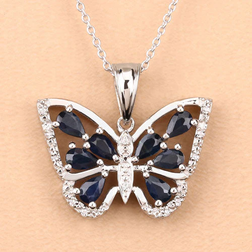 1.67 Carat Genuine Blue Sapphire and White Zircon .925 Sterling Silver Pendant - Image 9