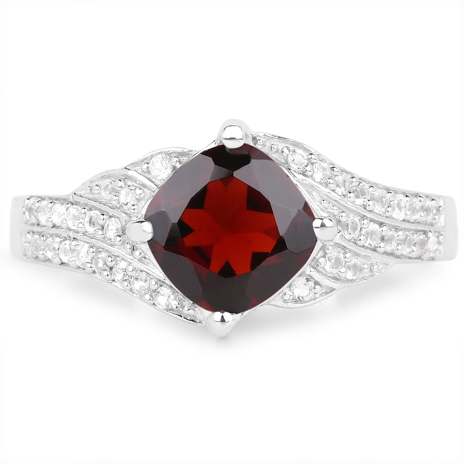 1.67 Carat Genuine Garnet and White Topaz .925 Sterling Silver Ring - Image 3