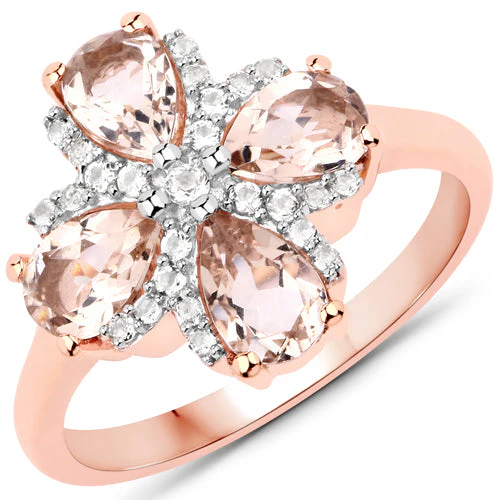 1.67 Carat Genuine Morganite and White Topaz .925 Sterling Silver Ring - Image 2