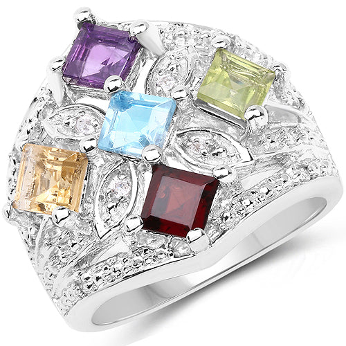 1.67 Carat Genuine Multi Stone .925 Sterling Silver Ring - Image 4