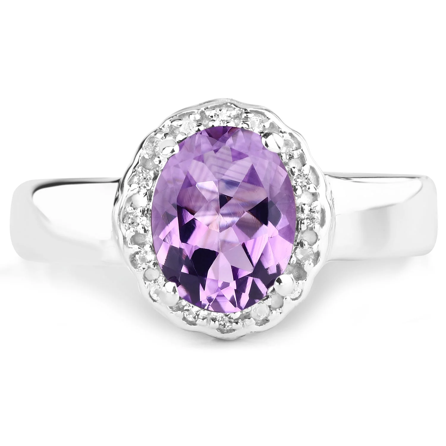 1.68 Carat Genuine  Amethyst and White Topaz .925 Sterling Silver Ring - Image 3