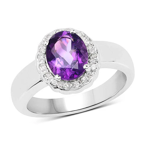 1.68 Carat Genuine  Amethyst and White Topaz .925 Sterling Silver Ring - Image 4