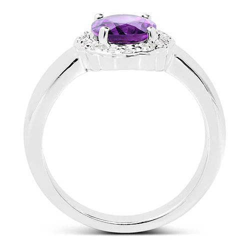 1.68 Carat Genuine  Amethyst and White Topaz .925 Sterling Silver Ring - Image 5
