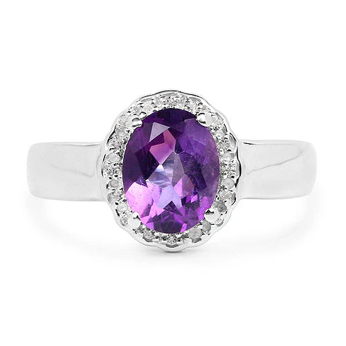 1.68 Carat Genuine  Amethyst and White Topaz .925 Sterling Silver Ring - Image 6