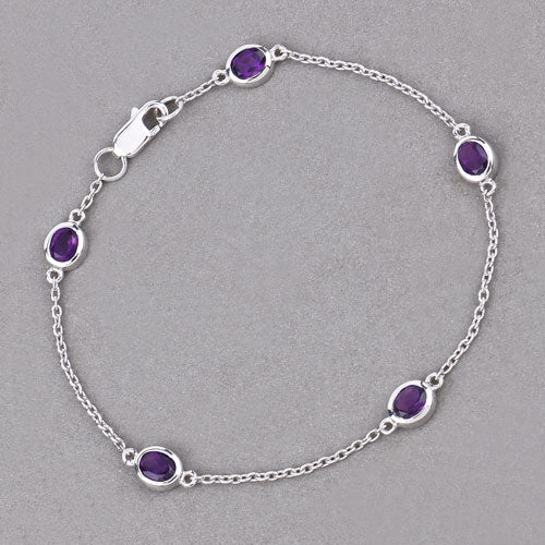 1.70 Carat Genuine Amethyst .925 Sterling Silver Bracelet - Image 4