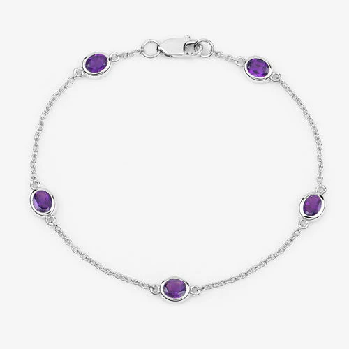 1.70 Carat Genuine Amethyst .925 Sterling Silver Bracelet - Image 6